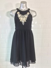 SIZE 10 MONSOON BLACK CHIFFON EVENING DRESS SILVER BEADS PARTY WEDDING CHRISTMAS