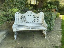 Vintage Cast Iron White Garden Seat Bench.