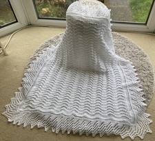 Deliciously Soft Hand Knitted Baby Shawl Blanket Pure White  3ply 38" square