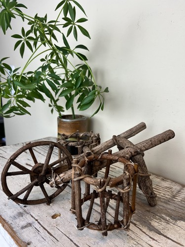 Vintage twig wheelbarrow - vintage,