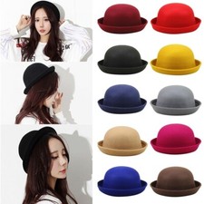 Elegant Adults Solid Hat Roll Up Brim Panama Bowler Hat Bucket Hat Mens Womens
