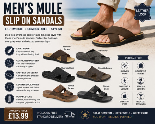 Mens mule sandals slip - mule, on