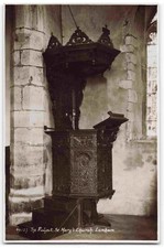Lenham Church Kent Pulpit St Marys - Vintage Sweetman Real Photo Postcard Y12