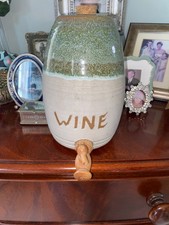 Vintage Studio Pottery WINE BARREL with Tap Duck Egg Blue Farmhouse Kitchen
