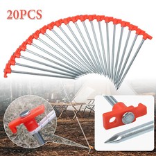 20 x Heavy Duty Hard Ground Rock Peg With Orange Hook Top Camping Awning Tent UK