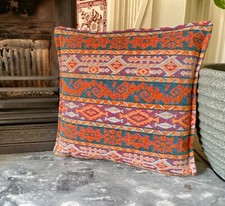 Kilim Cushion Cover 40x40cm - Colourful Aztec Stripes, Ethnic Farmhouse Decor