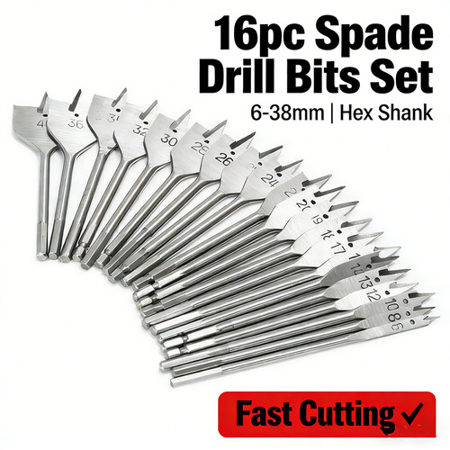 16pc spade bits flat - spade, wood