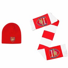 New Official Arsenal FC Crest Beanie Hat & Bar Scarf Gift Set, Arsenal Souvenirs