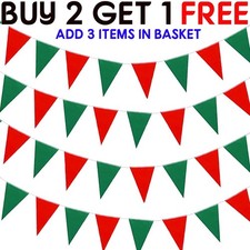 Christmas Bunting Banner Red Green Flag Garland Pennant for Indoor Outdoor