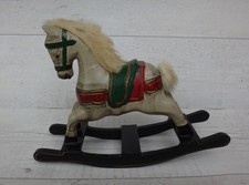 Wooden Rocking Horse Decoration Ornament Vintage Hand Carved & Painted 14cm tall