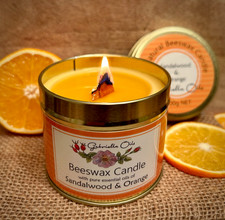Sandalwood & Orange Beeswax Candle.  Double Wood Wick, Essential Oils
