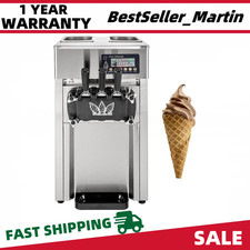 Soft Ice Cream Maker Commercial Countertop 2+1 Flavors Sweet Cones Freezing 220V