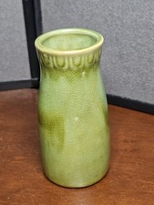 Vintage Pottery Milk Bottle Vase GreenBrownCrackleGlazed Egg&Dart Design