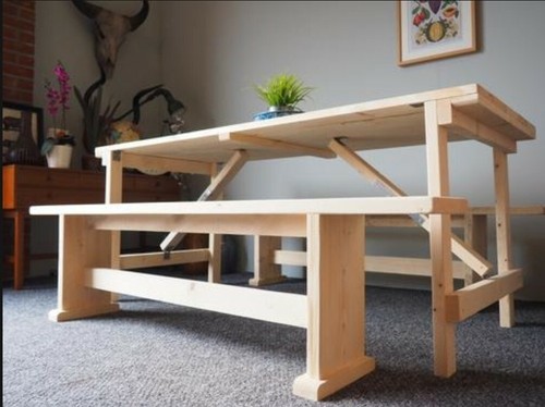 Wooden trestle table and - wooden,