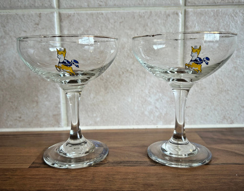 Babycham glasses with - babycham, x2