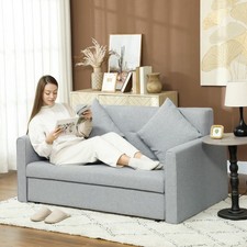 Convertible 2 Seater Sofa Bed with Hidden Storage, 2 Cushions, Light Grey
