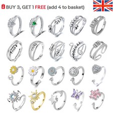Unisex Adjustable Anti Anxiety Rings Silver Stress Relief Spinning Fidget Ring