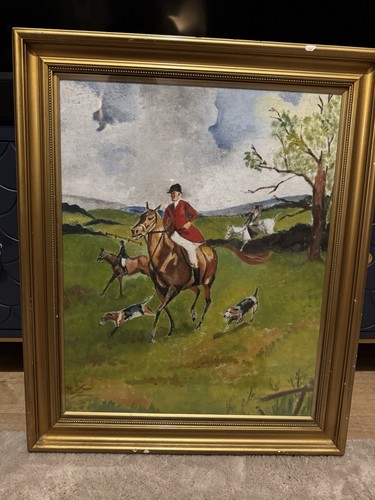 Large framed fox hunting scene - framed,