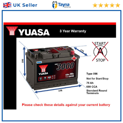 Car battery ybx3096 yuasa - battery, 096