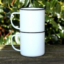 Set 2 Coloured Enamel Mugs Retro Outdoor Camping Travel Tin Rustic Metal Cups