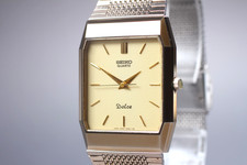 Vintage 1992 [Exc+5] SEIKO Dolce 6030-5530 Gold Dial Quartz Men's Watch JAPAN