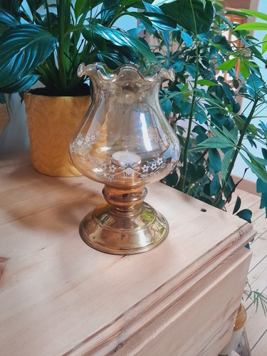 Vintage brass amber hurricane - brass,