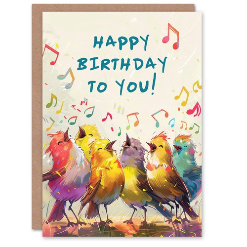 Birthday card colourful birds - card,