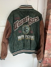 90s Vintage Warner Brothers Varsity Jacket Size Large Leather