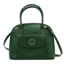 CELINE Leather 2way Shoulder Handbag Green Gold