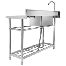 Stainless Steel Utility Sink Single Bowl w/Workbench 39.4 x 19.1 x 37.4 in