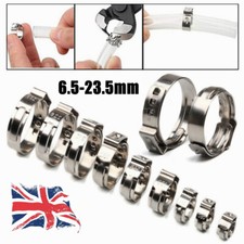 50x Pipe Hose Clamps Kit Stainless Steel Single Ear O Clips for Fuel/Water/Air