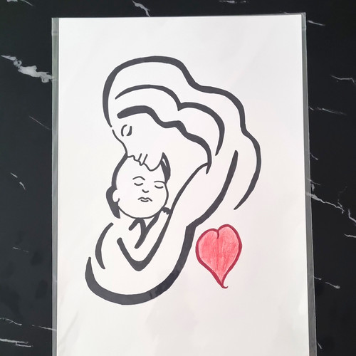 Ooak minimalist mother baby - &,