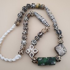 Vintage Asian African Pumtekpyu & Glass Beads Necklace 20 inches