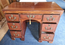 Georgian Twin Pedestal Kneehole Desk, Mahogany, 7 Drawers, Polished Wood Top