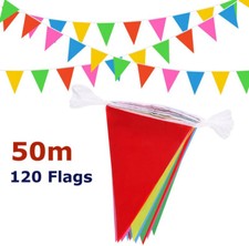 50M Multi Coloured Bunting Fabric Banner Pennant Party Indoor Outdoor 120 Flag