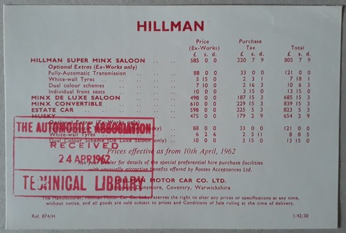 Hillman price list brochure - hillman,