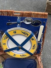 Vintage Optima 4 Person Wicker Picnic Basket Original China Cutlery And Boxes