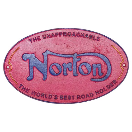Norton cast iron wall sign - norton, red