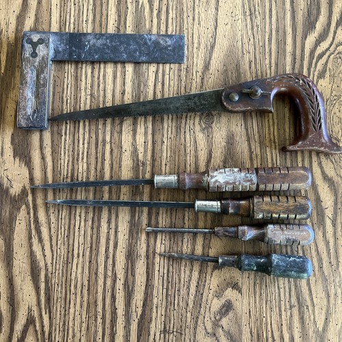Vtg wooden handled tools - handled,