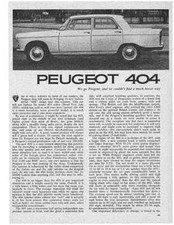 1961 PEUGEOT 404 ~ ORIGINAL 3-PAGE ROAD TEST / ARTICLE / AD