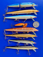 VINTAGE LOT 8 LURES RAPALA MINNOWS BALSA JERKBAITS FOIL CRANKBAITS HUSKY SPIN