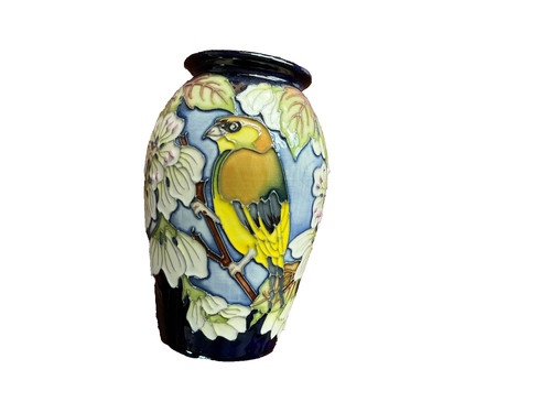 Moorcroft green linnet vase - linnet,