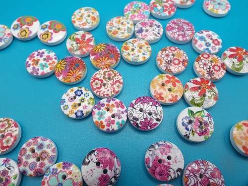 15mm buttons wooden - wooden, flower