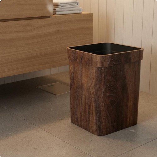 Wood grain trash can large - wood,