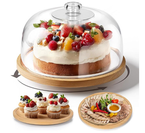 Wooden cake stand with - cake,
