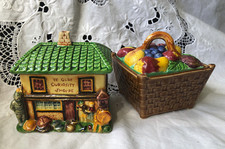 Vintage Marutomoware Preserve Jam Pots Ye Olde Curiosity Shoppe + Floral Basket