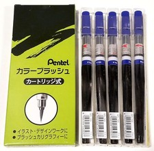 NEW Pentel Color Brush Art Pen 5-Pk BLUE Ink GFL-103 Nylon Tip Water Calligraphy