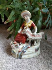 LARGE STAFFORDSHIRE FIGURE Lady With Goat And Baby Goat 