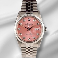 Rolex 36mm Datejust Steel Engine-Turned Pink Dial Watch 16030