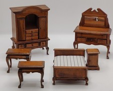 Dolls House Vintage Handmade Bedroom Set Furniture  Bed Dressing Table Wardrobe 